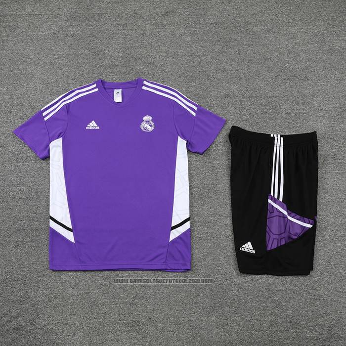 Fato de Treino Real Madrid Manga Curta 2022-2023 Purpura - Calcas Curta